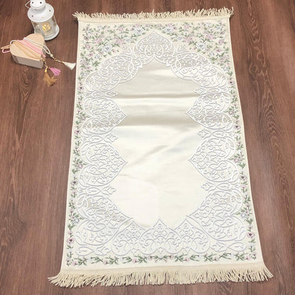 Floral Embroidered Design Premium Satin Padded Luxury Prayer Mat Embossed Detailing Couple Gift Wedding Eid Ramadan Islamic Gifts Personalised Prayer Mat