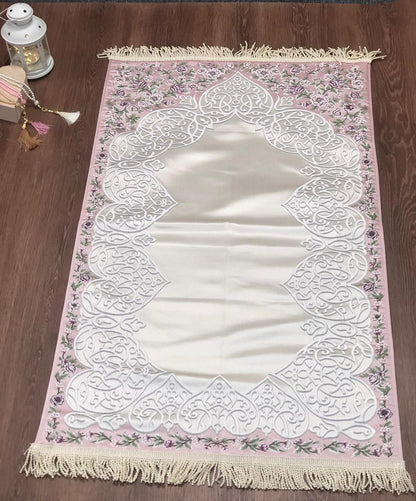 Floral Embroidered Design Premium Satin Padded Luxury Prayer Mat Embossed Detailing Couple Gift Wedding Eid Ramadan Islamic Gifts Personalised Prayer Mat