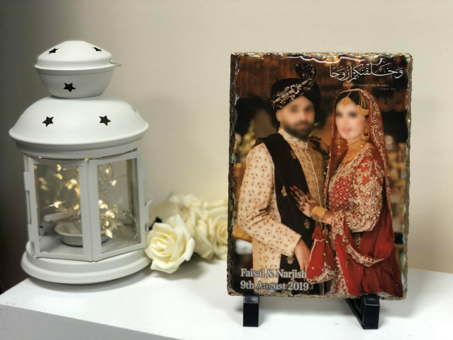 Personalised Rock Slate Wedding Photo with Couple Names, Wedding date, Wedding, Nikkah, Anniversary, Engagement Islamic Gifts for Couples