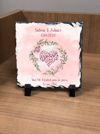 Personalised Blush Pink Watercolour Effect Rock Slate - Wedding Gift