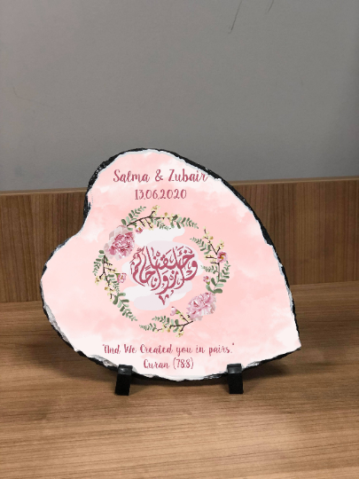 Personalised Blush Pink Watercolour Effect Rock Slate - Wedding Gift