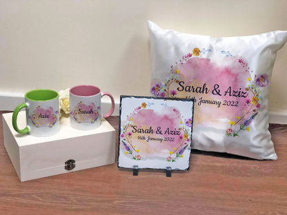 Personalised Couple name Wedding date Gift Set Wild flowers Floral Print Anniversary Wedding Gift Set