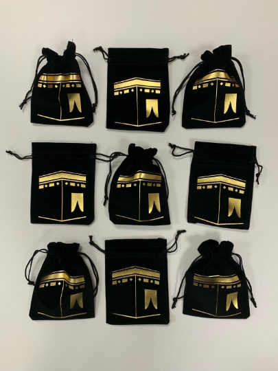 Hajj & Umrah Black Velvet Favour Pouch Bag