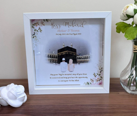 Umrah Hajj Mubarak Personalised Box Frame with crystals Gift for Hajji Hajjan Islamic Gifts