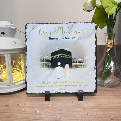 Umrah Hajj Mubarak Slate Personalised Islamic Gift Rock Slate Marble Effect Square Rock Slate