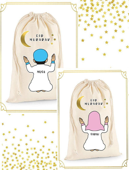 Personalised Eid Mubarak Cartoon Gift Sacks - 2 Styles Bee Free Prints