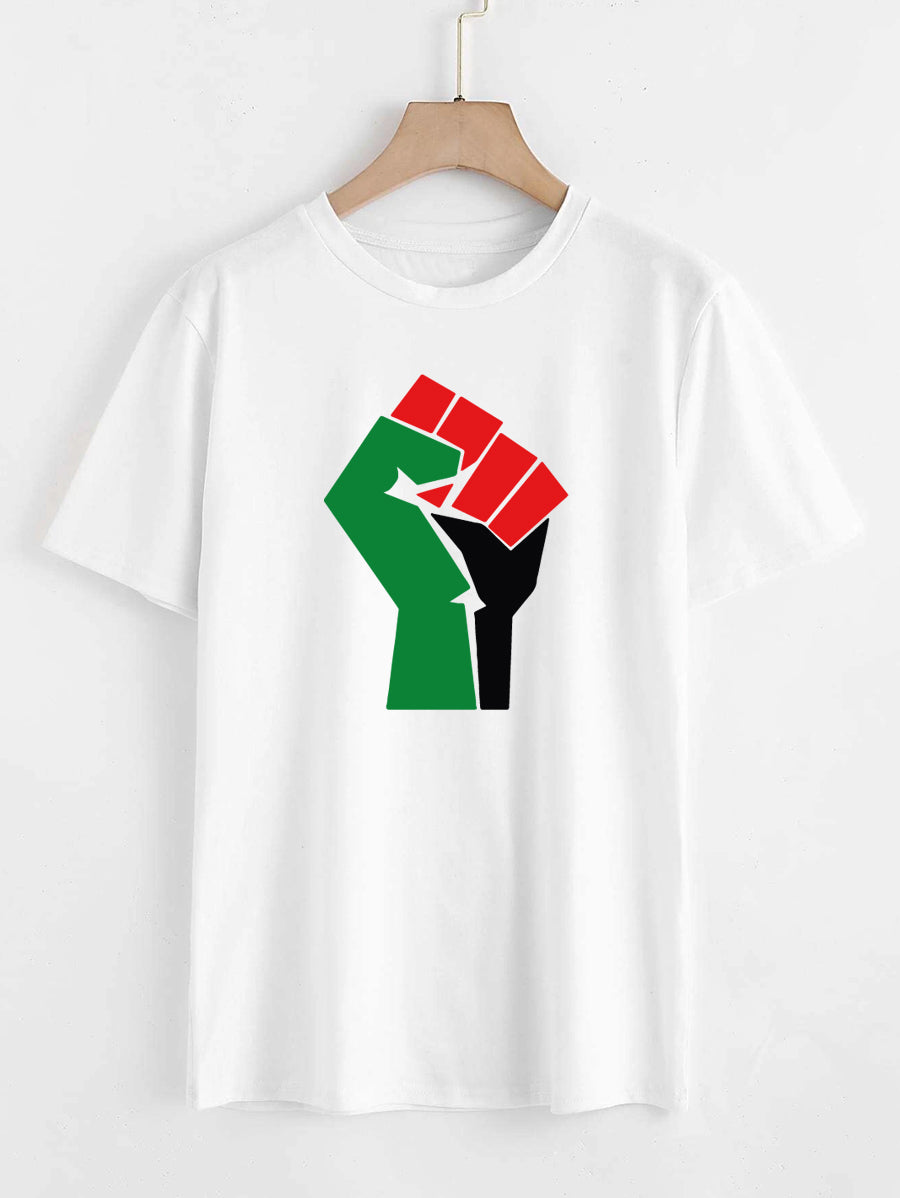 Palestine Flag Fist Adults Unisex Short Sleeve T-shirt White