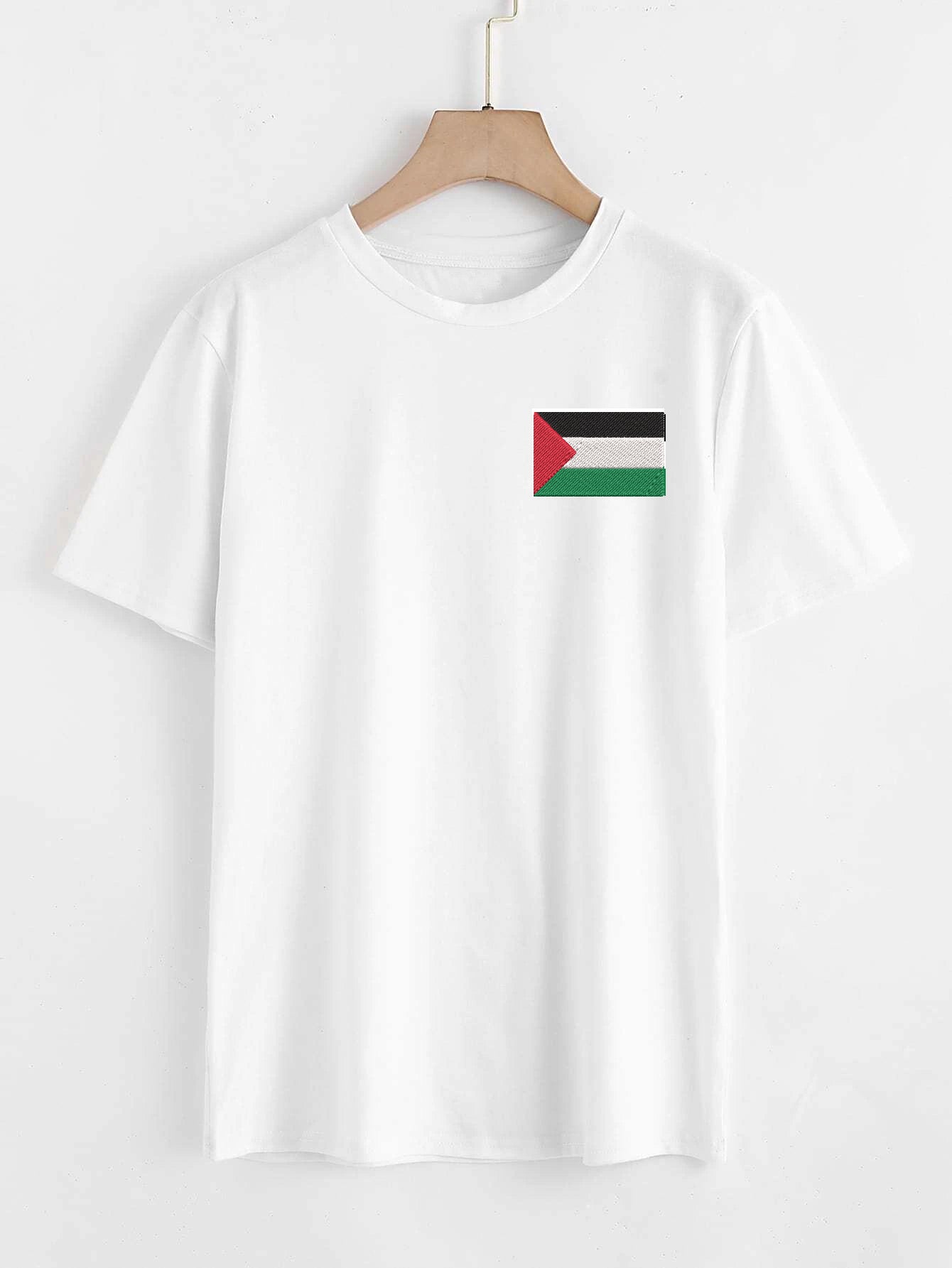 Printed Palestine Flag Adults Unisex Short Sleeve T-shirt White