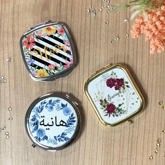 Floral Theme Personalised Compact Mirrors