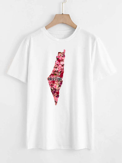 Latuza Women's Floral Short Sleeve Top with Palestine