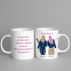 Soul Sisters Hijabi Muslim Best Friend Sisterhood Besties Personalised Name tote bag Mug Bundle Custom Soul Sisters Hijab Islamic Gift set bundle