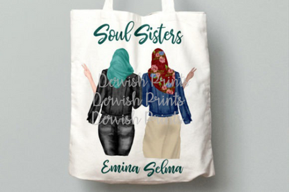 Soul Sisters Hijabi Muslim Best Friend Sisterhood Besties Personalised Name tote bag Mug Bundle Custom Soul Sisters Hijab Islamic Gift set bundle