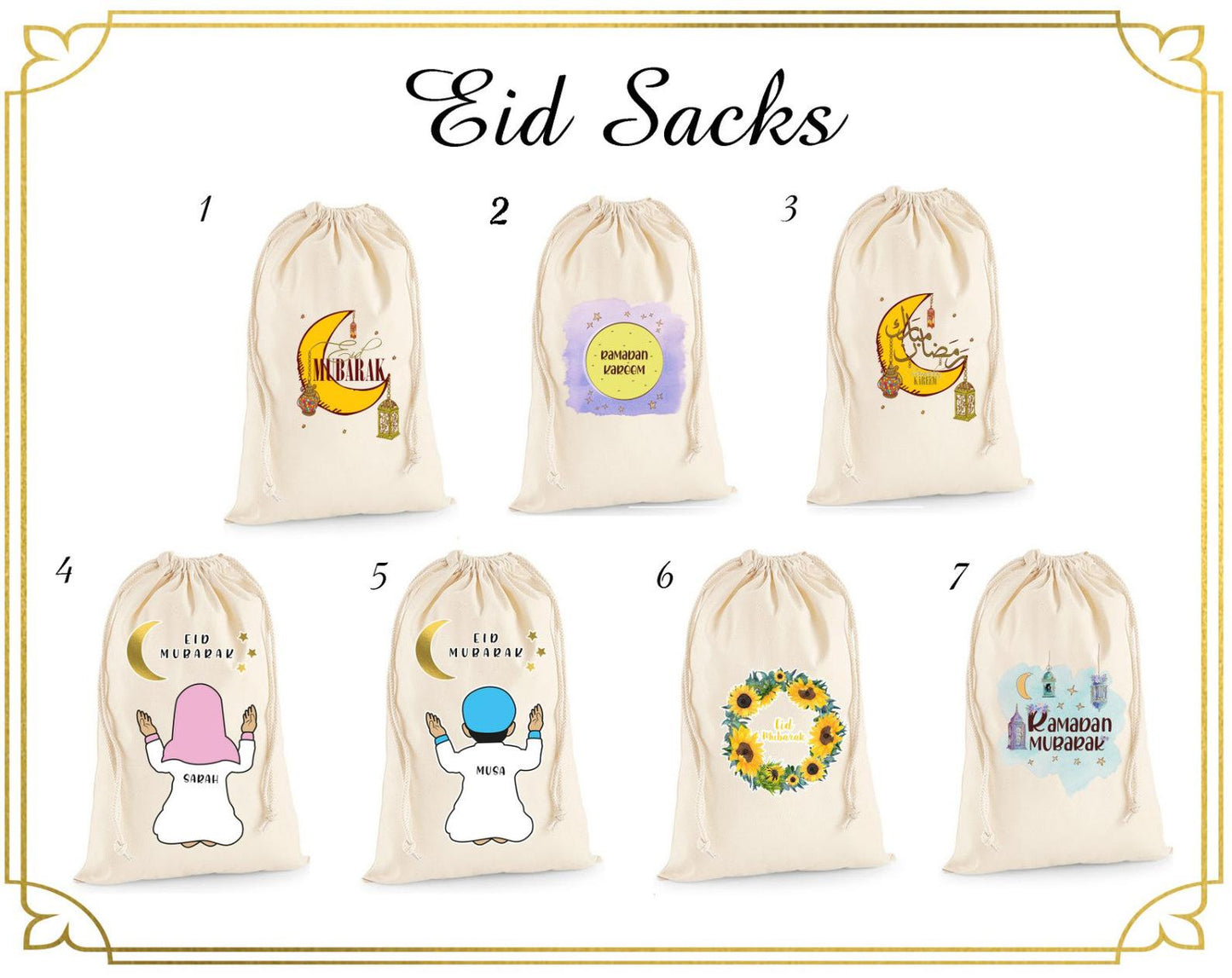 New Designs Eid Ramadan Gift Sack Personalised Name Printed Eid Gift Sack Eid Mubarak Gifts