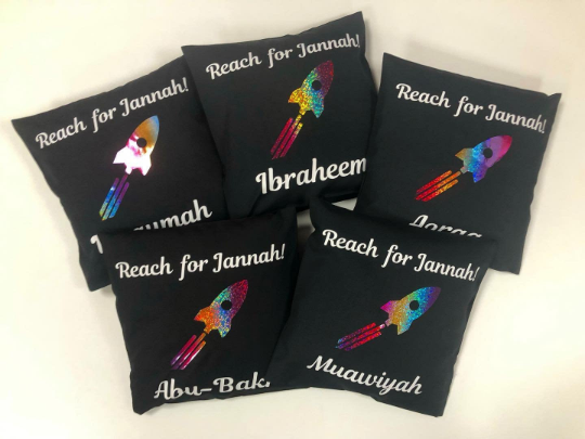 Reach for Jannah Personalised Rocket Rainbow Print Cotton Cushion