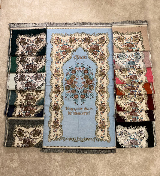 Personalised Embroidered Floral Chenille Turkish Prayer Mat Adults