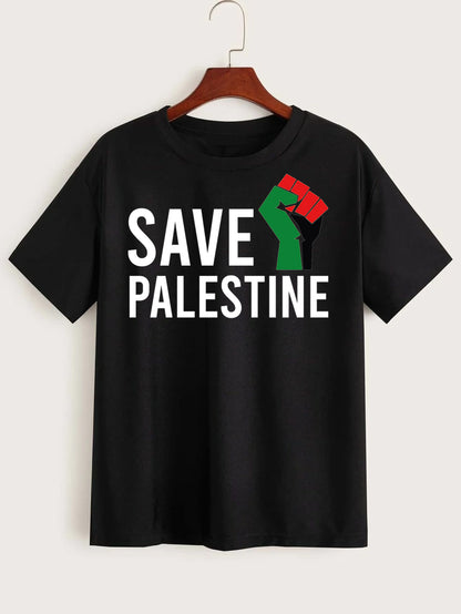 SAVE PALESTINE Flag Fist Adults Unisex Short Sleeve T-shirt Black