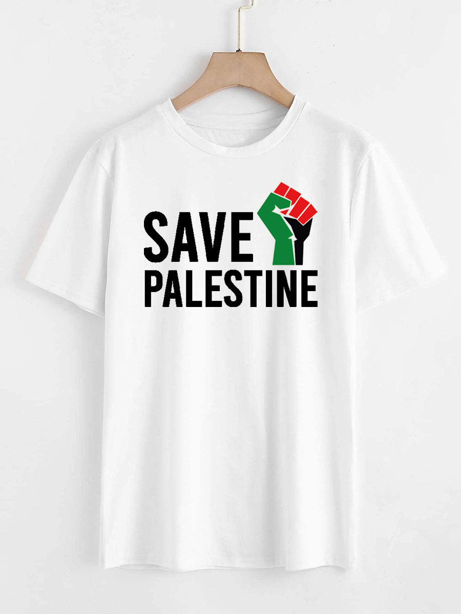 SAVE PALESTINE Flag Fist Adults Unisex Short Sleeve T-shirt White