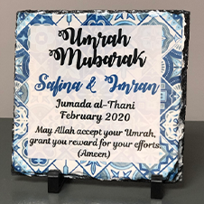 Personalised Umrah / Hajj Mubarak Slate Turkish Tile Design