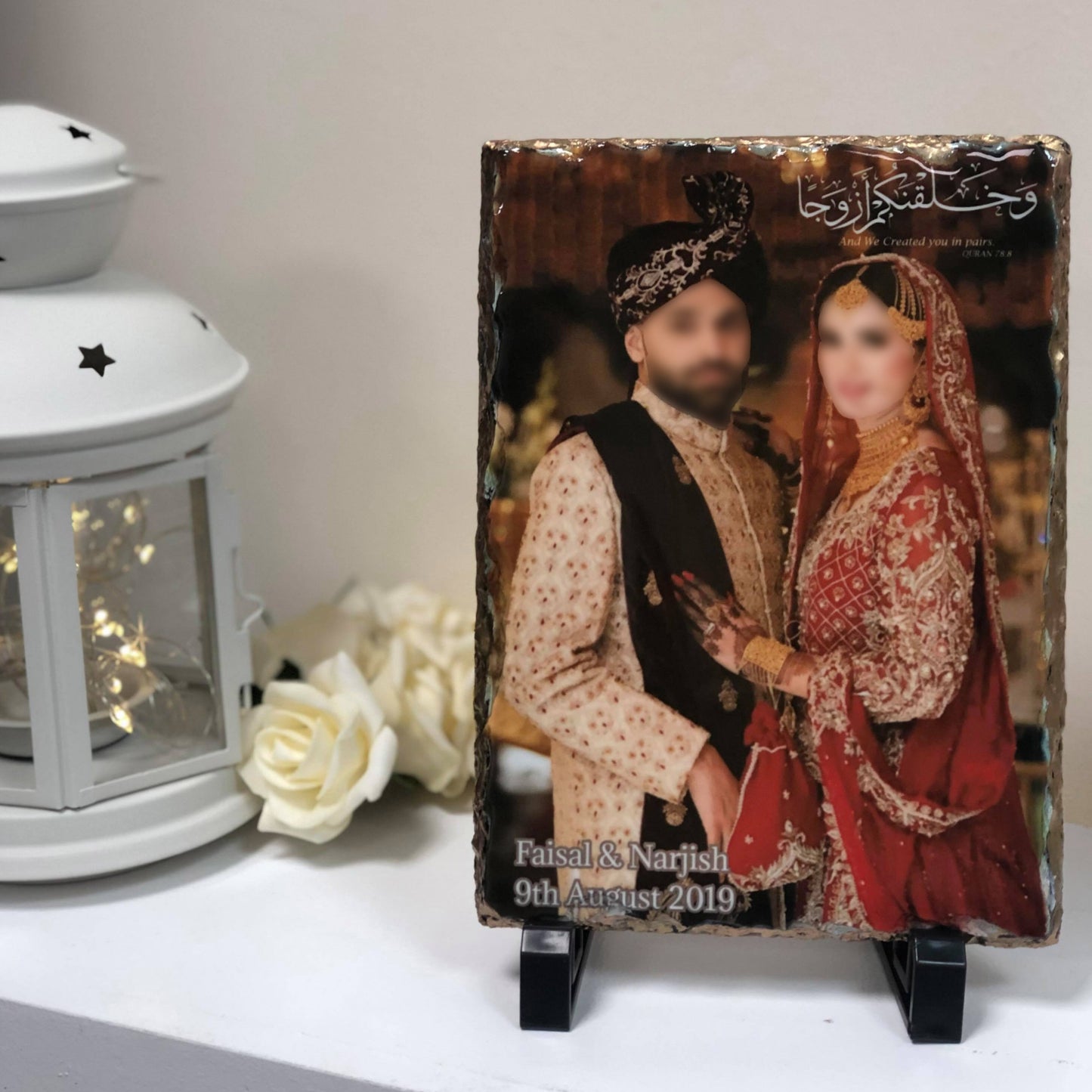 Personalised Rock Slate Wedding Photo with Couple Names, Wedding date, Wedding, Nikkah, Anniversary, Engagement Islamic Gifts for Couples