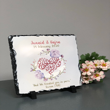 Personalised Purple Lavender watercolour effect Rock Slate with stand - Muslim Islamic Wedding Nikkah Couple Names Initial Wedding date gift